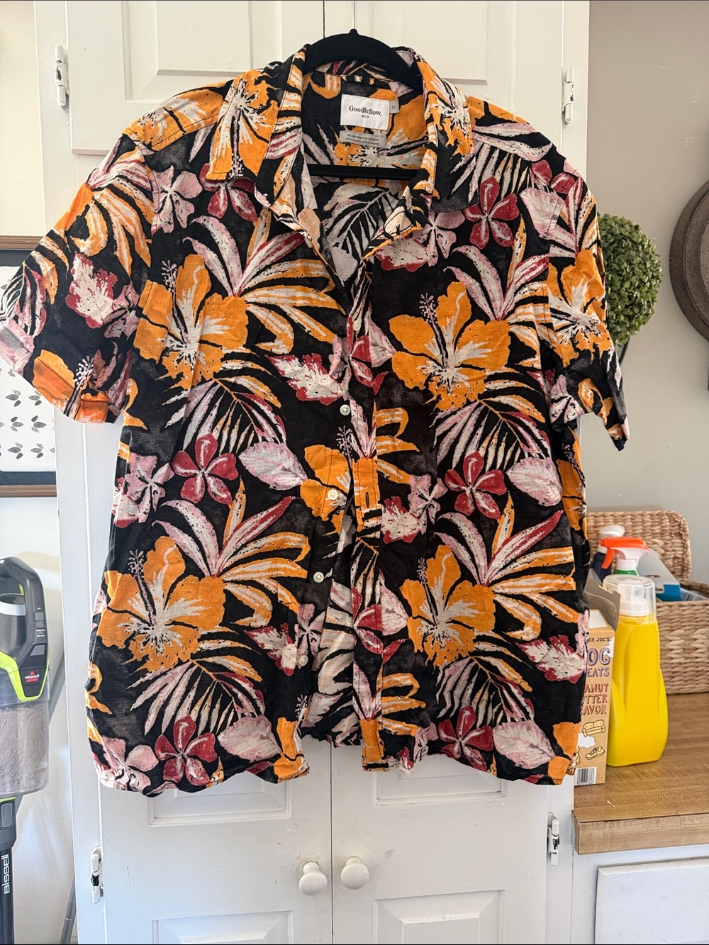 Goodfellow & Co Men's Floral Shirt Black & Orange XL